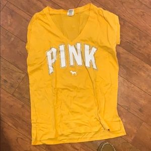 yellow t shirt , v-neck